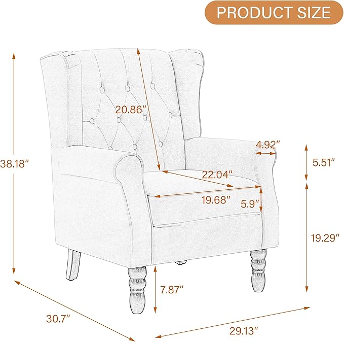 UIXE High Back Accent Chair, Upholstered Armchair in Fabric, Retro Wingback Arm Chair for Living Room, Comfy Single Sofa Bedroom Reading Seat with Solid Wood Legs - Brown