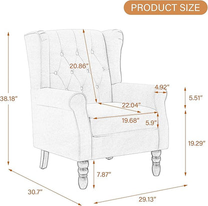 UIXE High Back Accent Chairs Set of 2, Upholstered Armchair in Fabric, Retro Wingback Arm Chair for Living Room, Comfy Single Sofa Bedroom Reading Seat with Solid Wood Legs - Light Gray
