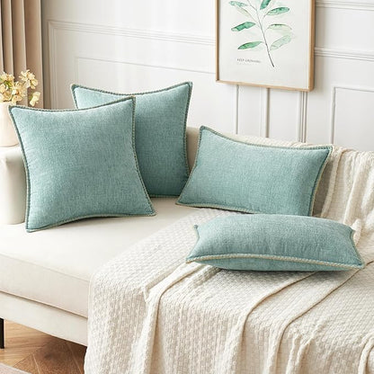 MIULEE Pack of 2 Couch Throw Pillow Covers 12x20 Inch Aqua Green Farmhouse Decorative Pillow Covers with Stitched Edge Soft Chenille Solid Dyed Spring Pillow Covers for Sofa Bed Living Room