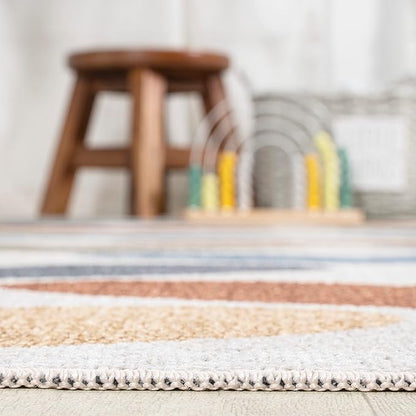 JONATHAN Y Machine-Washable Ivory/Blue/Orange Runner Rug, 2x8, Dila Modern Hearts Geometric, Kids & Novelty, Vintage, Bedroom, Kitchen, Living Room, Easy-Cleaning, Non-Shedding (KDW101A-28)
