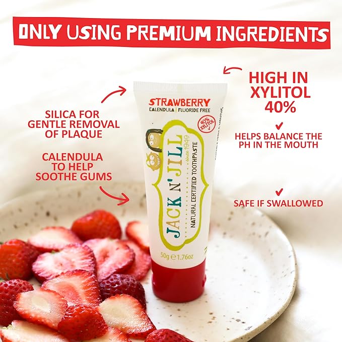 Jack N' Jill Natural Toothpaste for Baby and Infants - Fluoride Free Training Toothpaste, 40% Xylitol, BPA Free - Blackcurrant, 1.76 oz (Pack of 1)