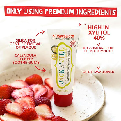 Jack N' Jill Natural Toothpaste for Baby and Infants - Fluoride Free Training Toothpaste, 40% Xylitol, BPA Free - Raspberry, 1.76 oz (Pack of 2)
