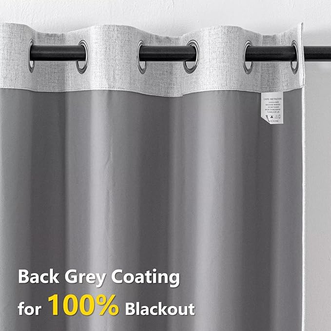 Blackout Curtains 90 Inch Length 2 Panels Set, 100% Black Out Textured Thermal Curtains, Grommet Privacy Light Blocking Drapes for Living Room Bedroom Luxury Deco(52W × 90L inch, Off-White)