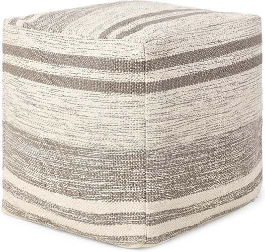 REDEARTH · Tufted Pouf Ottoman with Filler Textured Storage Cube Bean Bag Pouffe Footrest for Living Room, Bedroom, Nursery, Kidsroom; 100% Cotton (17.5"X17.5"X17.5", Melange Delight Taupe)