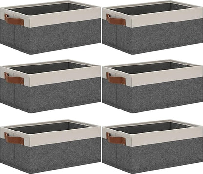 GhvyenntteS Small Fabric Storage Bins with Handles 6 Pack, 11.8" x 7.87" x 5.11" Storage Baskets for Shelves, Baskets for Organizing Clothes Underwear Socks Hats DVDs (Grey/White)