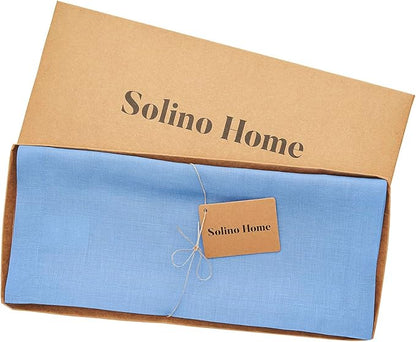 Solino Home Linen Table Runner 90 Inches Long - 100% Pure Linen Provence Blue Dining Table Runner 14 x 90 Inch - Fete