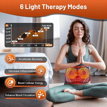 Red Light Therapy Massage Belt with 5 Heating Levels, 3 Vibration Modes, Infrared Light Therapy for Body,Wearable Light Therapy Device with Timer for Back Shoulder Waist Muscle Pain Relief