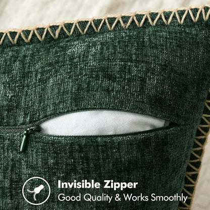 MIULEE Pack of 2 Christmas Pillow Covers 24x24 Inch Dark Green Farmhouse Decorative Throw Pillow Covers with Stitched Edge Soft Chenille Solid Dyed Couch Pillow Covers for Sofa Bed Living Room
