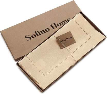Solino Home Linen Table Runner 36 Inches - 100% Pure Linen Beige Hemstitch Table Runner 14 x 36 Inch Ideal for Dresser and Coffee Tables - Fall, Autumn, Thanksgiving - Classic Hemstitch