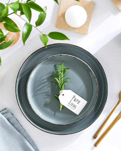 Stoneware dinnerware set 4 persons Rustic 16 pcs - Rustic design dinnerware set, dishwasher safe - Bowl and plate set - Pure Living dinnerware in smoky blue…
