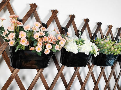 8 Pack Metal Hanging Planter for Outdoor Plants, 10 Inch Black Fence Planters Railing Pots for Garden Patio Balcony Decor, Flower Bucket with Detachable Hooks (Black, 8Pcs)
