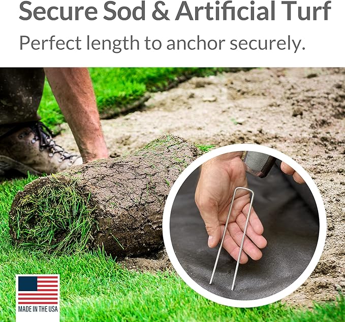 Pinnacle Mercantile USA Made 100 Pack Garden Landscape Staples Weed Barrier Fabric Stakes Galvanized 6 inch Pins Anti Rust Sod Staple 11 Gauge Steel
