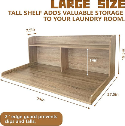 Royxen 2-Tier Washer Dryer Countertop,19.5"H Wood Washer and Dryer Topper with Shelf,Laundry Countertop Over Washer and Dryer, Universal Fit for Laundry Room Organization (White Oak, 54"W X 27.5"D)