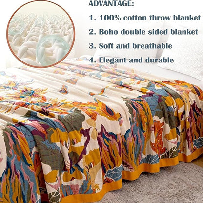 MSGKV Boho Throw Blanket Queen Size 90" x 90" Warm Blanket for Couch and Sofa Blankets Cover for Living Room Summer Throw Cozy Blanket