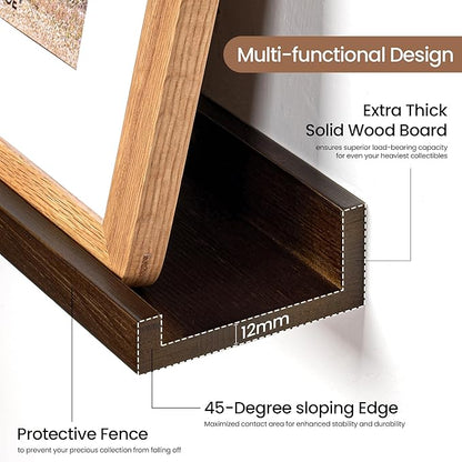 Picture Ledge Shelf, Solid Pine Wood Floating Shelves Set of 2, 24 Inches Nursery Book Shelves for Toys Storage, Kids Bookshelf Wall Mounted for Living Room Bedroom Decor Books Photo Frames, Walnut