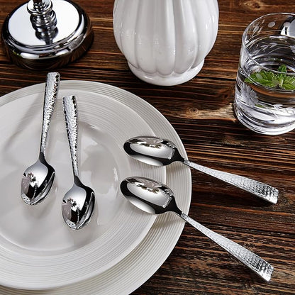 KEAWELL Premium 20/45/65 Piece Louis Hammered Silverware Set with Squared Edge, 18/10 Stainless Steel, Service for 4/8/12, Fine Flatware Set, Dishwasher Safe (65)