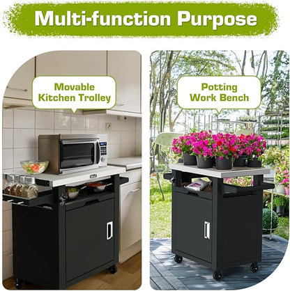 NUUK Grill Carts Outdoor with Enclosed Cabinet and Storage Drawer, Portable Patio Bar Cart with Wheels Stainless Steel Kitchen Storage Island 20" x 30" Rolling Prep Station for BBQ, Deck, Backyard