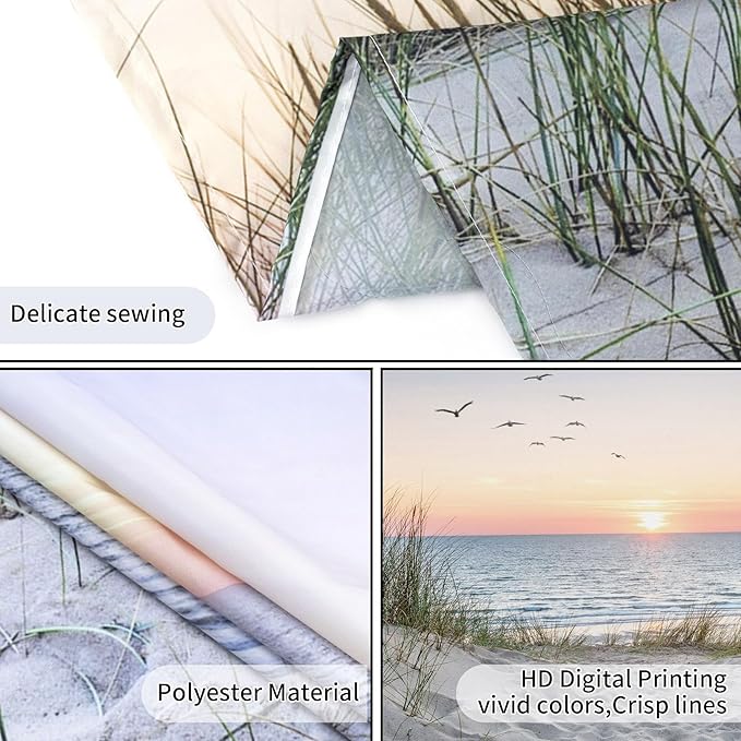 HVEST Ocean Beach Tapestry Wall Hanging, Sunset Seabird and Beach with Grass Wall Hanging Tapestry Natural Landscape Tapestry for Bedroom Living Room Dorm Decoration Wall Decor, 80x60 Inches