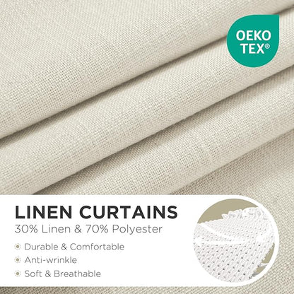 Joydeco Linen Curtains 72 inch Length 2 Panel Set, Light Filtering Curtain for Living Room Bedroom, 52 inch Wide Drapes with Rod Pocket Back Tab