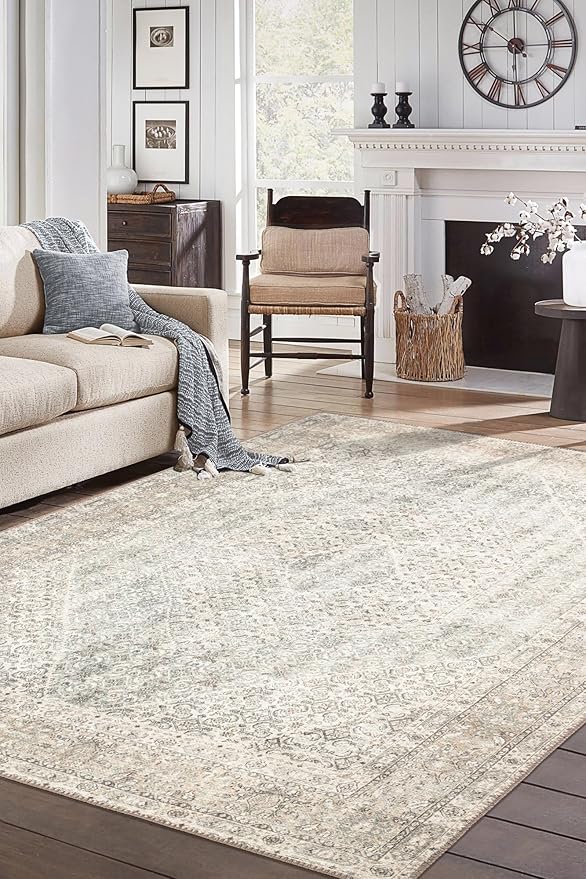 Keen Home Design 4x6 Rug - Machine Washable Area Rug with Non-Slip Backing, Ideal for Living Room, Dining Room, Bedroom - Vintage, Easy Clean, Durable, Low Pile Rug - (4' x 6')