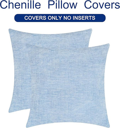 CaliTime Throw Pillow Covers Decorative 20 X 20 Inches Pack of 2 Cozy Chenille Cushion Cases for Couch Sofa Bed Living Room Home Baby Blue