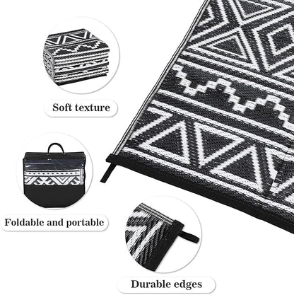 GAOMON Outdoor Rug for Patio 5'x8' Reversible Plastic Rugs Camping Mat for Outdoor, RV, Backyard, Deck, Balcony, Picnic, Beach, Black/White(Bohemia)