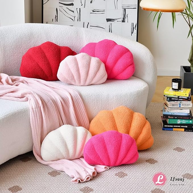 Seashell Throw Pillows, Shell Shaped Throw Pillows, 18 Inch Soft Home Decorative Pillow Plush Cushion for Bed Couch Living Sofa Room Decor Accent Throw Pillow (Ivory 18Inch)