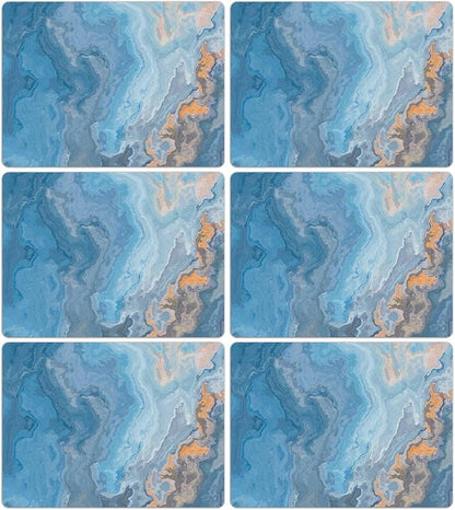 Marble Placemats Set of 6 Blue Marbles Plastic Table Mats Marble Theme Place Mats Wipe Clean Washable Holiday Table Decoration for Indoor Outdoor Party Kitchen Dining