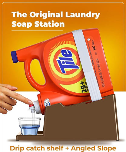 TidyFriend Laundry Detergent Holder Stand Organizer with Drip Tray, 2 Pack Laundry Soap Holder with Non-Slip Rubber Feet for Washing Space Organization, Angled Downward Slope for Easy Pouring (Brown)
