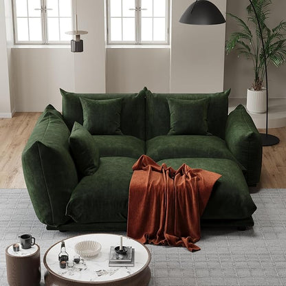 Modern Minimalist Chenille Modular Sectional Sofa, Deep-Seat 3-Seater L-Shaped Couch with Movable Ottoman and Thick Cushions, Upholstered Sofa for Living Room, Bedroom, Office, Apartment(Green L Sofa)
