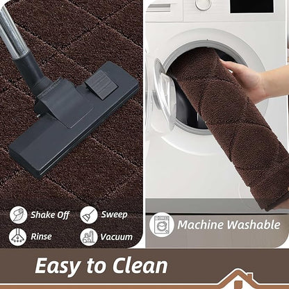 BEQHAUSE Dirt Trapper Door Mat 24" x 60", Doormat Non-Slip Entryway Rugs Washable, Dog Door Mat Stain Resistant and Absorbent Welcome Floor Mat for Front Back Door, Muddy Wet Shoes & Paws, Brown