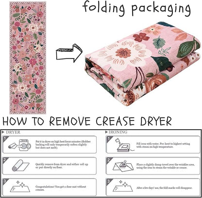 Runner Rug for Hallways Kitchen Rug Non Slip 2'x 6' Washable Rugs with Rubber Backing Soft Floral Carpet Runner for Hallways, Kitchen, Laundry, Bedroom, Bathroom(Pink)