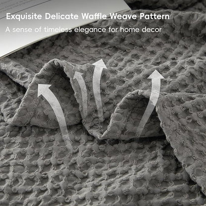 PHF Ultra Soft Waffle Weave Blanket King Size 104"x 90"- Washed Lightweight Breathable Cozy Woven Blanket for Bed - Aesthetic Decor for Couch Bedding Sofa Home Car - Grey