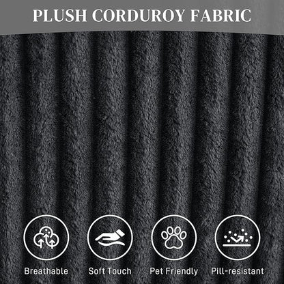 HYJT-H&K Modular Sectional Sofa Cloud Sectional Couch, 107" Comfy Fluffy L Shaped Dark Black Couches for Living Room, Deep Seat Memory Foam Plush Corduroy Boneless Couch Sectionals Left Facing Chaise
