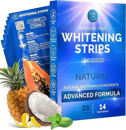 Whitening Strips for Sensitive Teeth 14 Treatments, Mint – Enamel Safe, Peroxide-Free Coconut Teeth Whitening Strips with Natural Enzymes – Gentle White Stips for Sensitive Gums & Daily Oral Care
