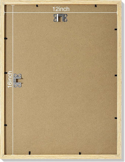Vittanly 12x16 Picture Frames Set of 9, Shatter Resistant Plexiglass, Display 11x14 Pictures with Mat or 12x16 without Mat, Photo Frames for Wall Mount, Engineered Wood, OAK