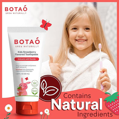 Kids Toothpaste | Natural Strawberry Flavored Anticavity Fluoride Toothpaste Maximum Cavity Protection| EWG Verified, Vegan, SLS Free, Safe to Swallow, Aloe Vera (2Pack)
