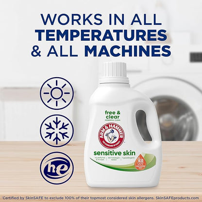 ARM & HAMMER Sensitive Skin Free & Clear Liquid Laundry Detergent, 105 fl oz, 105 Loads