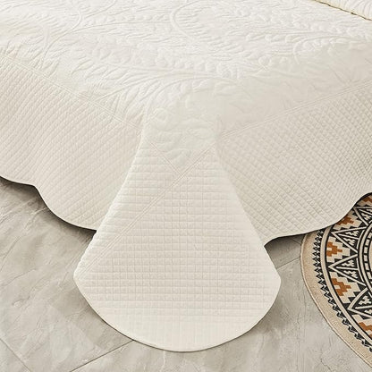 MarCielo 3-Piece 100% Cotton Oversized Bedspread Lightweight Quilt Coverlet Embroidery Farmhouse Bedding Set T0 (Bright White, Twin (68"x86"))