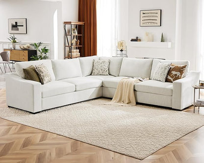 112" L Shaped Sectional Sofa with Detachable Sofa Cover, Reversible Sectional Modular Couch for Living Room, Linen Fabric Corner Couch with 7 Seats, Ivory