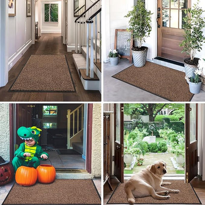 Mibao Front Door Mat, Dirt Trapper Welcome Mat for Outdoor Indoor, Non-Slip Waterproof Doormat, Durable Machine Washable Low Profile Entry Rug for Back Door Outside Patio Porch, 48" x 24", Brown