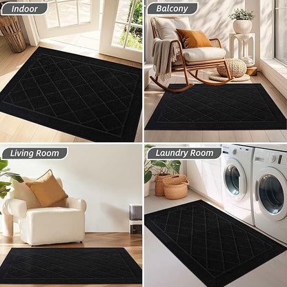 BEQHAUSE Dirt Trapper Door Mat 20" x 32", Doormat Non-Slip Entryway Rugs Washable, Dog Door Mat Stain Resistant and Absorbent Welcome Floor Mat for Front Back Door, Muddy Wet Shoes & Paws, Black