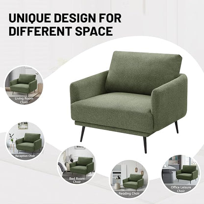 Oversized Accent Chair for Living Room Chairs Reading Arm Chair Comfy Modern Single Sofa Side Chairs with Metal Legs & Soft Cushion for Bedroom, Balcony,Waiting Room (Polyester, Moss Green)