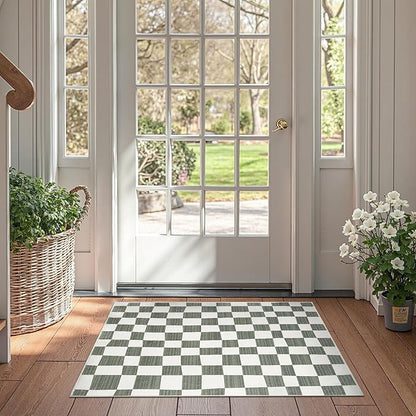 jinchan 2x3 Kids Area Rug Washable Indoor Entryway Doormat Modern Checkered Geometric Lattice Small Rug Non Slip Soft Carpet for Nursery Room Bedroom Bathroom Home Grey