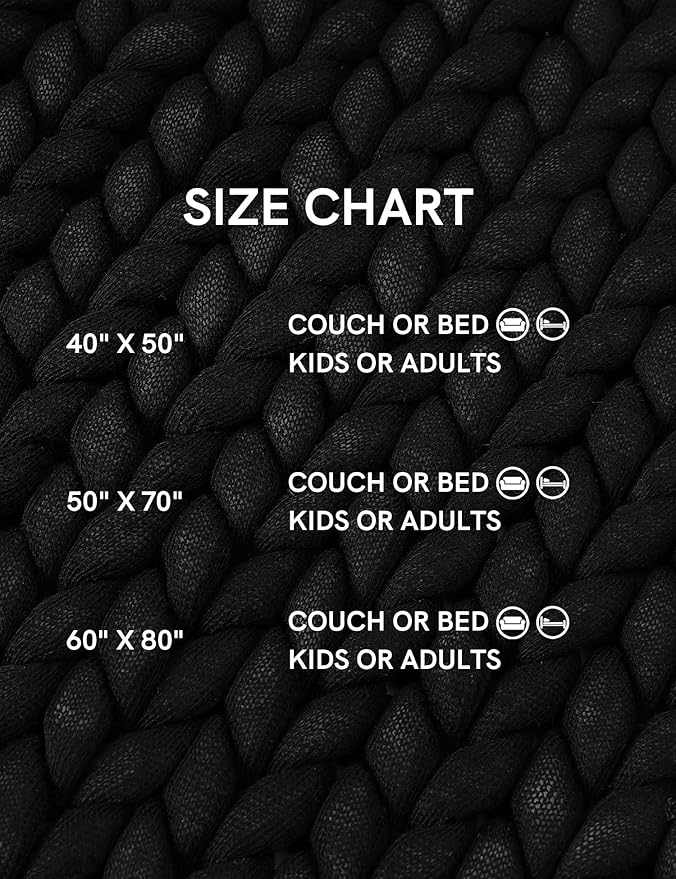 YnM Chunky Throw Blanket, Medium-Weight, Hand Knitted, Skin Friendly, Ventilated and Breathable, Machine Washable, Home Décor Piece for Couch, Sofa and Bed (Black, 40x50 Inch)