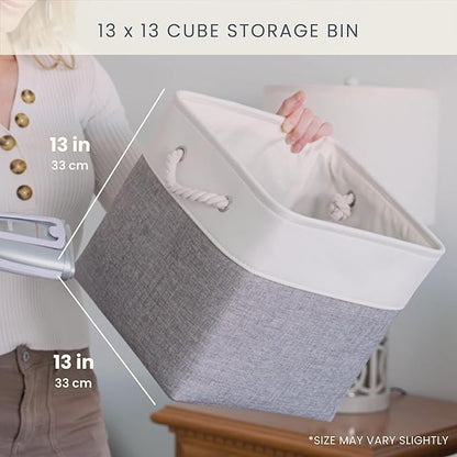 OrganiHaus 13x13 Cube Storage Bins 4 Pack, Foldable Cube Storage Organizer w/ Rope Handles, Collapsible Fabric Bins for Toys, Clothes & Closet Organization, Fabric Square Baskets - Black/White