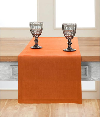 Solino Home Linen Pumpkin Table Runner 108 Inches Long - 100% Pure Linen 14 x 108 Inch Table Runner for Dining, Fall, Autumn, Halloween, Thanksgiving - Fete