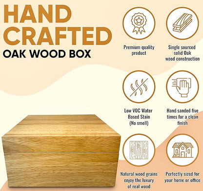 Blake & Lake Wooden Eco Box with Hinged Lid - Solid Oak Wood Storage Box with Lid - Wooden Keepsake Box - Decorative wooden boxes with lids for Keepsakes (Oak)