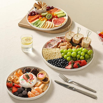 3 Packs Serving Platters, Large Serving Tray, Round Platters for Serving Food, Food Tray for Veggie Fruit Snack Dessert Cheese, White Ceramic Serving Trays for Party, Entertaining, 12.8”/10.8”/8.8”