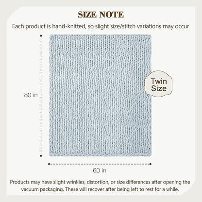 Carriediosa Chunky Knit Throw Blanket 60" X 80" Twin, 100% Hand Made Large Chenille Loop Yarn Soft Fluffy Throws for Couch Sofa Bed, Big Crochet Cozy Heavy Thick Cable Woven Blanket, Light Blue